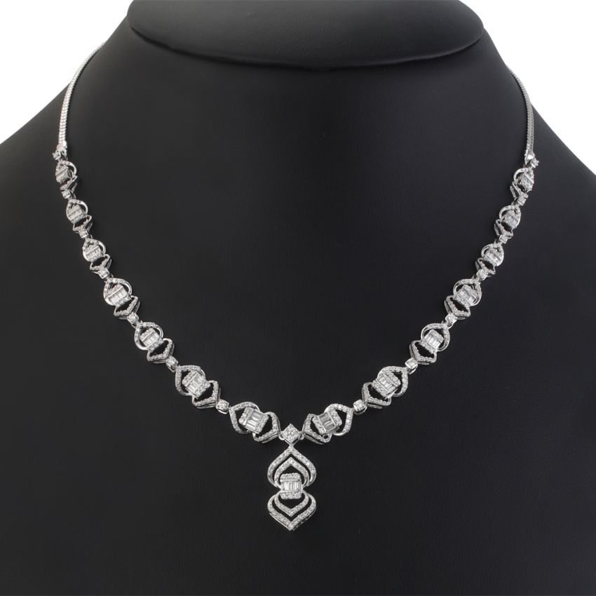 Buy Embellished Diamond and White Gold Necklace Set OSN20028
