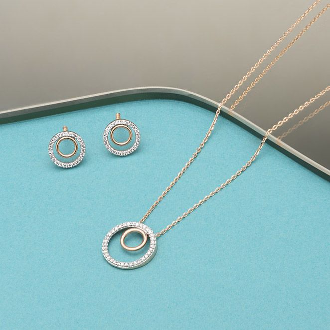 Buy Stylish Comcentric Circular Diamond Necklace Set ONS24A26