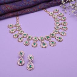 Glossy Rose Gold Earrings and Necklace Set