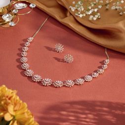 Dazzling Starburst Design Diamond Necklace Set