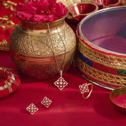 Unique Geometric Design Rose Gold and Diamond Pendant Set