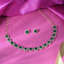 Floral Astra Green Onyx and Diamond Necklace Set