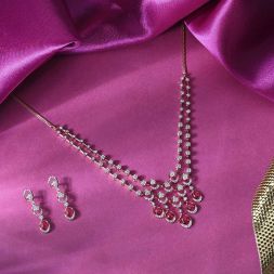 Elegant Astra Red Stone and Diamond Necklace Set