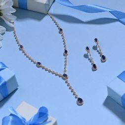 Blue Sparkle Diamond Lariat Necklace Set