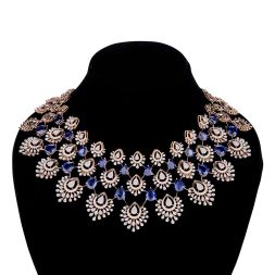 Charming Diamond and Blue Stones Necklace
