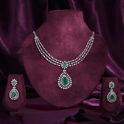 Radiant Diamond and Green Onyx Necklace Set