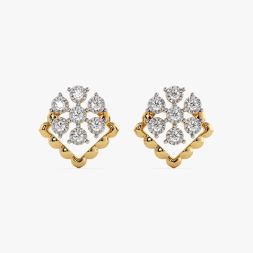 Timeless Floral Yellow Gold Diamond Stud Earrings