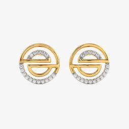 Modern Geometric Yellow Gold Diamond Stud Earrings