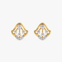 Nature Inspired Yellow Gold Diamond Stud Earrings