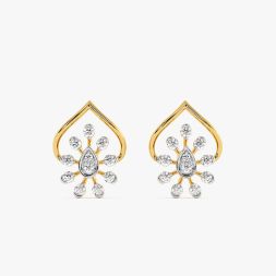 Floral Charm Yellow Gold Diamond Stud Earrings