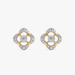 Elegant Clover Yellow Gold Diamond Stud Earrings