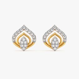 Minimal Leaf Yellow Gold Diamond Stud Earrings