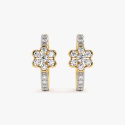 Classic Floral Yellow Gold Diamond Hoop Earrings