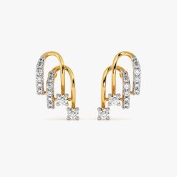 Modern Loop Yellow Gold Diamond Stud Earrings