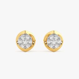 Classic Circle Yellow Gold Diamond Stud Earrings
