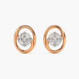Modern Circle 14Kt Rose Gold Diamond Stud Earrings