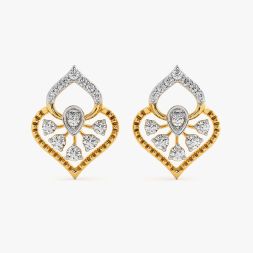 Delicate Leaf Yellow Gold Diamond Stud Earrings