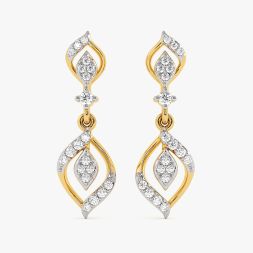 Leaf Charm Yellow Gold Diamond Drop Earrings
