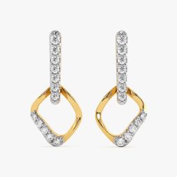Sleek Structured Yellow Gold Diamond Drop Earrings