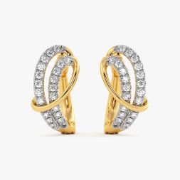 Fluid Swirl Yellow Gold Diamond Hoop Earrings