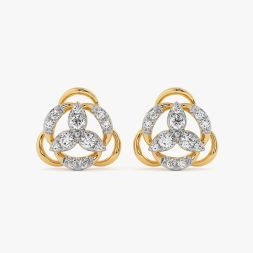 Graceful Leaf Yellow Gold Diamond Stud Earrings