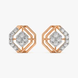 Elegant Geometric Rose Gold Diamond Stud Earrings