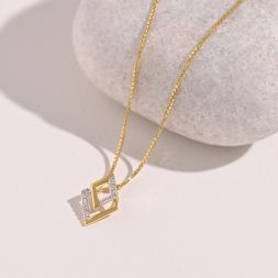 Layered Geometric 9KT Yellow Gold Diamond Pendant