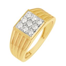 Embellished Diamond and Yellow Gold Ring for Men