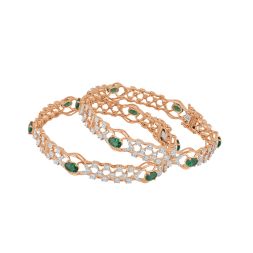 Green Gemstones 14KT Rose Gold Bangle Set of 2