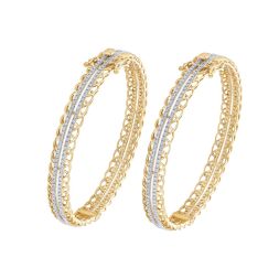 Ornamental Yellow Gold Diamond Bangle Pair