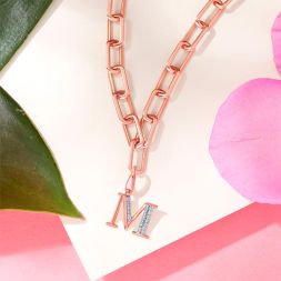 M Alphabet Diamond and 14KT Rose Gold Pendant