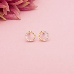 Round Yellow Gold and Diamond Studs
