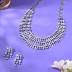Diamond Danglers and Necklace in Shimmering White Gold
