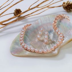 Designer Rose Gold Earrings and Necklace Set