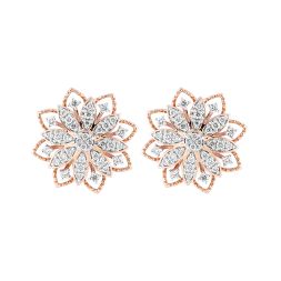 18Kt Rose Gold Floral Earrings with Diamonds
