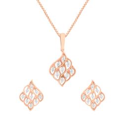 Stylish Rose Gold Pendant and Earrings With Diamonds