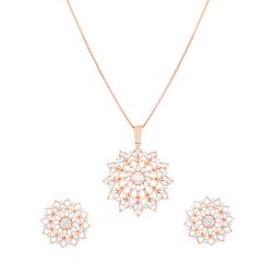 Polished Mandala Design Rose Gold Pendant Set