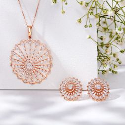 Gleaming Snowflake Design Rose Gold Pendant Set