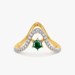 Stylish Yellow Gold Diamond and Green Stone Ring