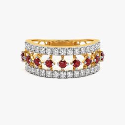 Vibrant Yellow Gold Diamond and Red Stone Ring