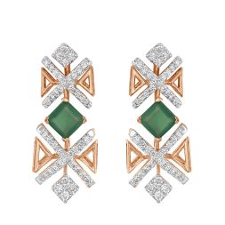 Geometric Green Gemstones and Diamond Earrings 
