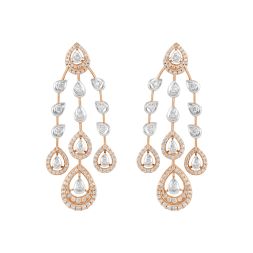 Elaborate Lattice Pattern Diamond Earrings in Rose Gold