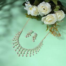 Patterned Drop Diamond Necklace & Earrings Set