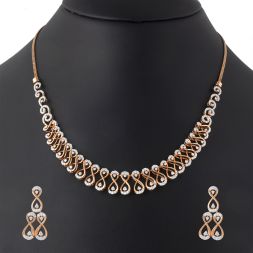 Curved Design Yellow Gold Necklace and Earrings Set