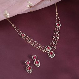 Gemstones Studded Diamond Necklace and Earrings Set