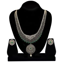 Traditional Green Onyx and Diamond Necklace Set