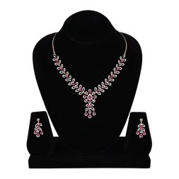 Elegant Synthetic Ruby and Diamond Necklace Set