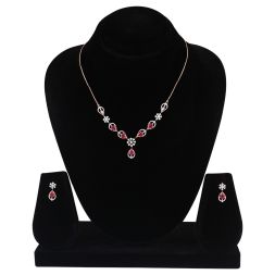 Diamond & Red Stone Drop Necklace Set