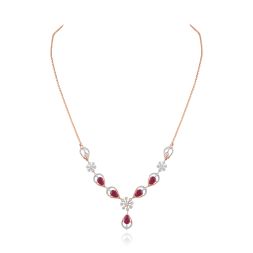 Diamond & Red Stone Drop Necklace