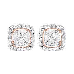 Modern 18Kt Rose Gold and Diamond Studs